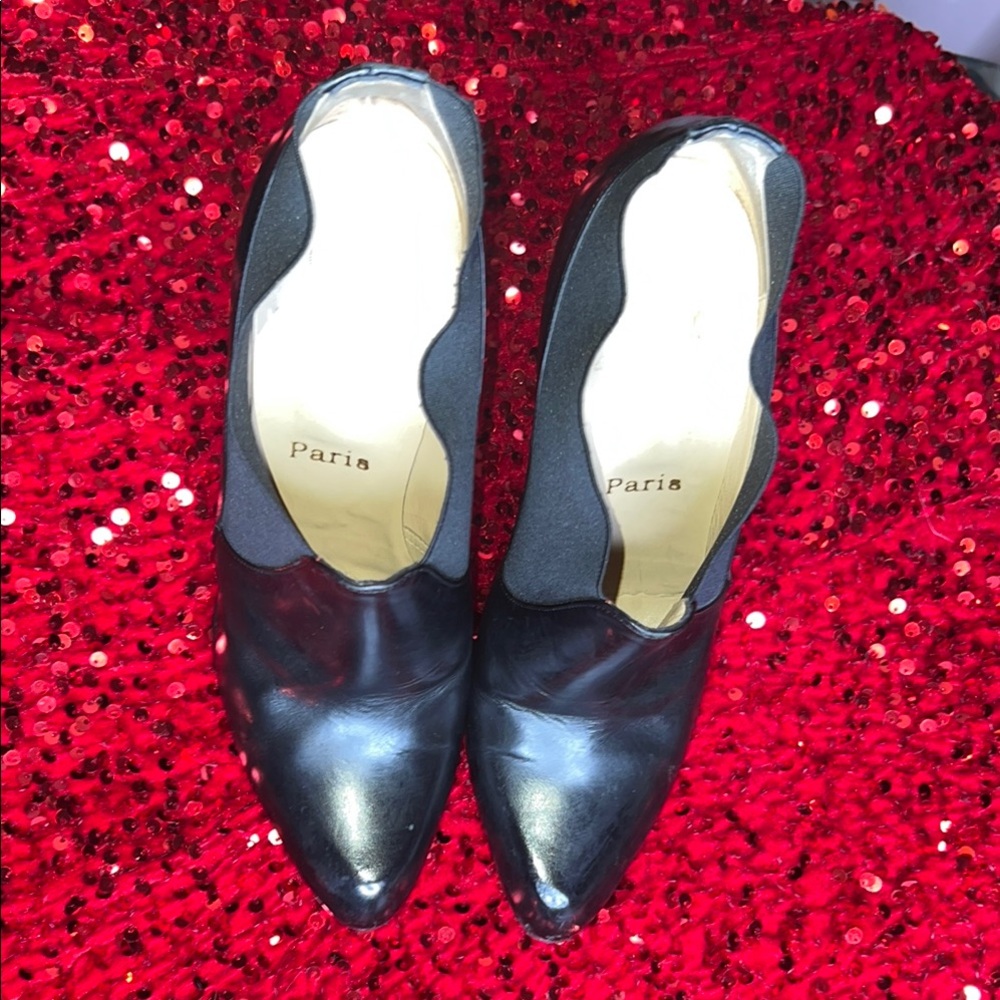 Christian Louboutins Ankle Booties Black Leather Red BottomsWomen's High Heels - Picture 8 of 13